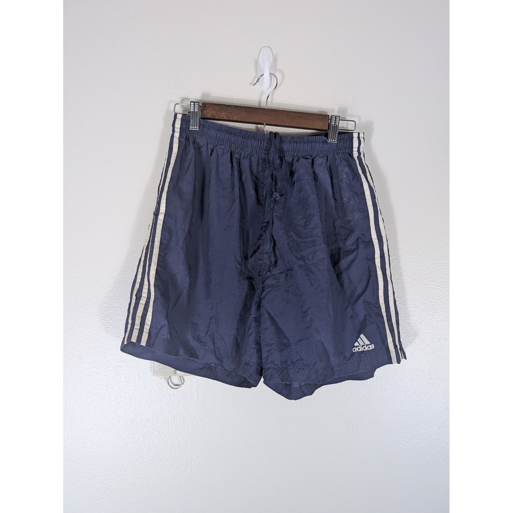 Vintage Men's L Running VTG Adidas Navy Blue 3 Stripe Nylon Athletic Shorts